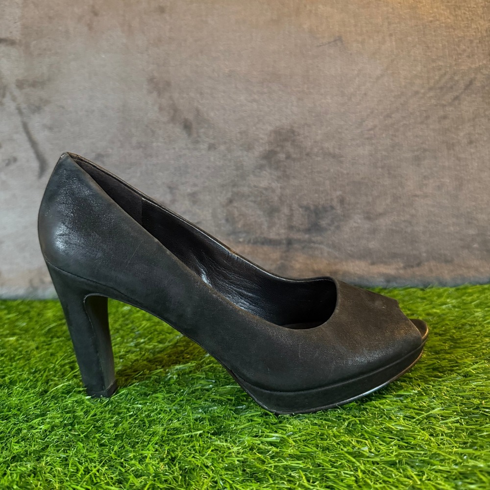 ECCO Black Leather Peep Toe Platform Heels Women Size US 6-6.5 EU 37
